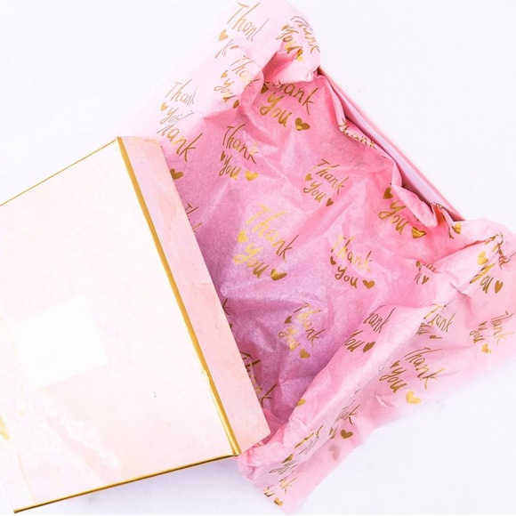💕LAST PACK💕25 Sheets Pink with Gold Thank You Tissue Paper 20" x 14" - Picture 5 of 6